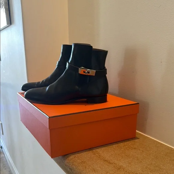 Hermes Black Ankle Boots with Strap Detail - Picture 11 of 17